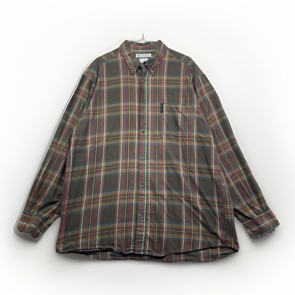 Columbia RetroBrown Plaid Men's XL Button Shirt Long Sleeve Lumberjack Outdoor - Picture 1 of 15